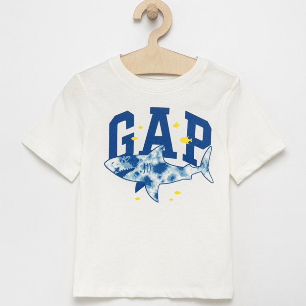 GAP Kids White and Blue Shark Graphic T-Shirt